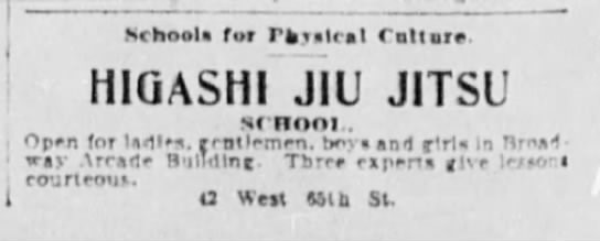 Katsukuma Higashi and a 1905 advertisement for his Jiu-Jitsu school in New York
