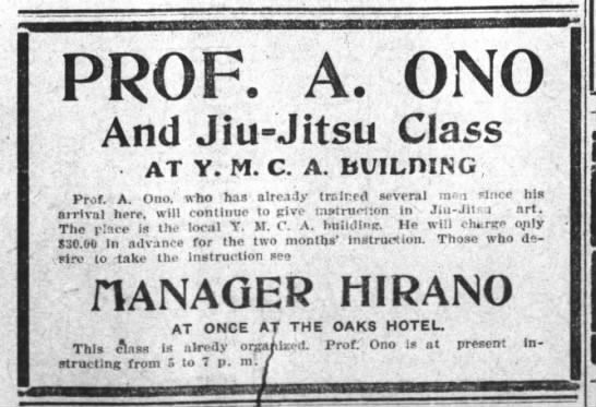 Ono's advertisement for his jiu-jitsu classes in Asheville-1905 Ono's advertisement for his jiu-jitsu classes in Asheville-1905