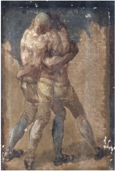 Painting: The Wrestlers, manner of Fancis Hayman (1708-1776),
previously attributed to Thomas Gainsborough (1727-1788) Painting: The Wrestlers, manner of Fancis Hayman (1708-1776),
previously attributed to Thomas Gainsborough (1727-1788)