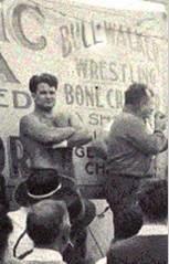 Dr. John Bonica worked his way through medical school taking on all comers with Prof. Joe Bull Ricco's (on right) carnival athletic show. Dr. John Bonica worked his way through medical school taking on all comers with Prof. Joe Bull Ricco's (on right) carnival athletic show.